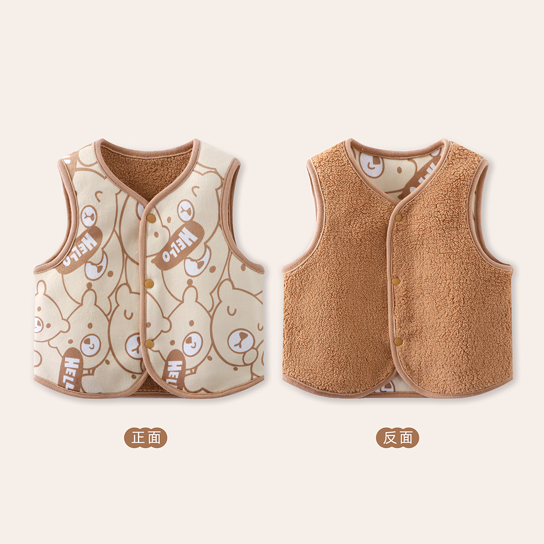 儿童双面加绒马甲中小童秋冬外穿坎肩婴幼儿保暖加厚无袖上衣洋气