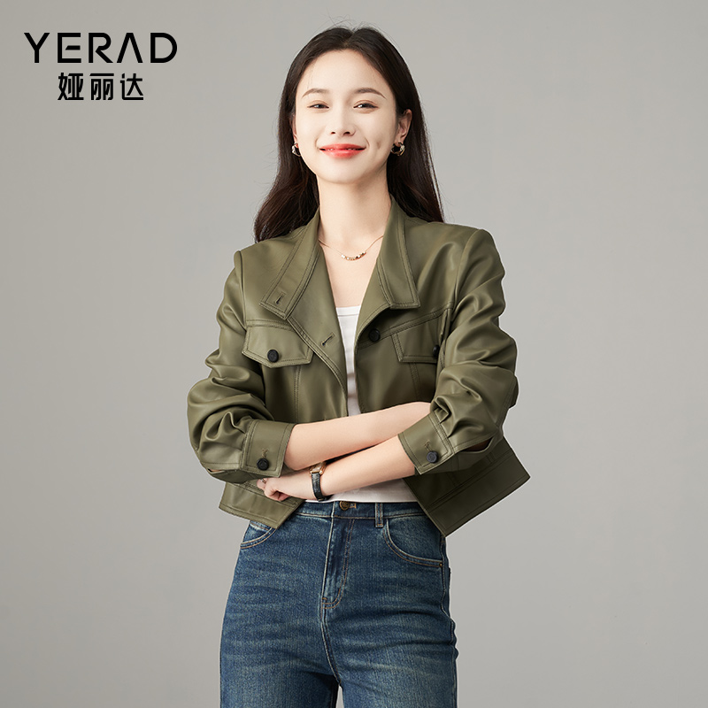 娅丽达复古短款皮衣外套女2025春装新款长袖小个子设计感机车夹克