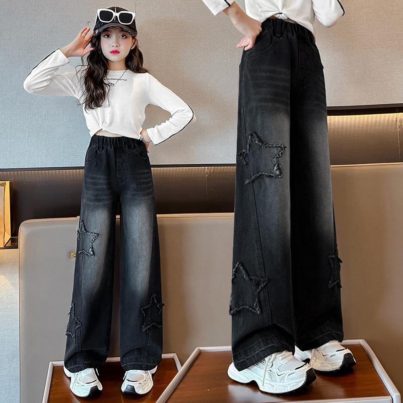 KL童装潮款Y女童牛仔裤秋冬款新款中大童直筒裤洋气儿童小女孩宽