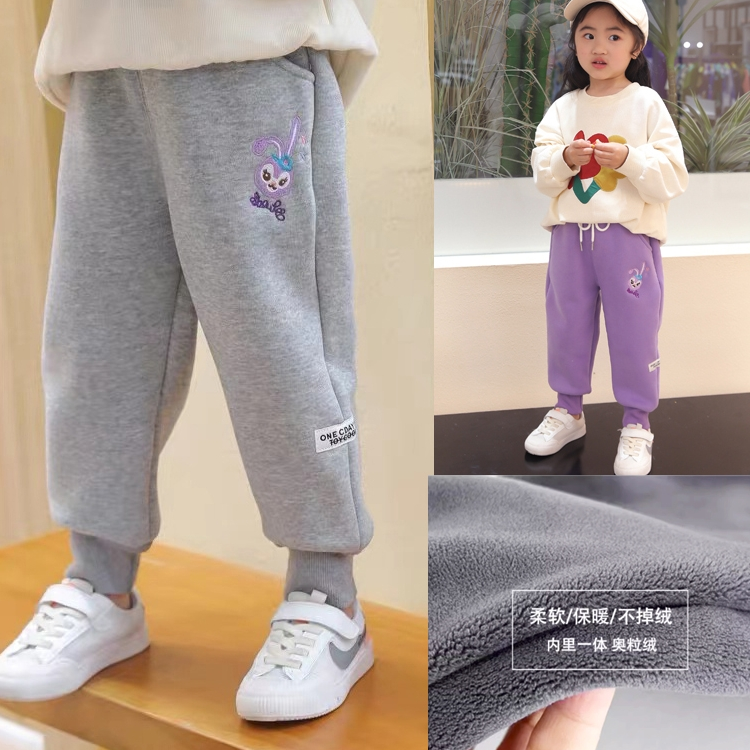 KL女童春秋款裤子秋冬季加绒儿童洋气运动裤加厚女宝宝休闲外穿长