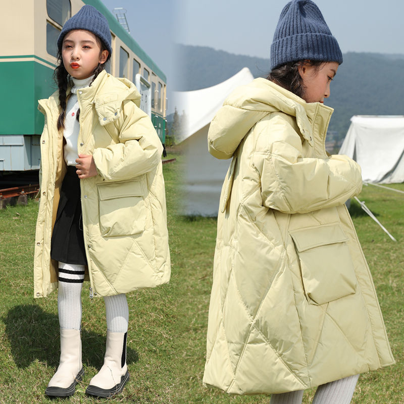KL女童冬装棉衣外套2024新款 服韩版休闲中大童加厚中长款棉袄