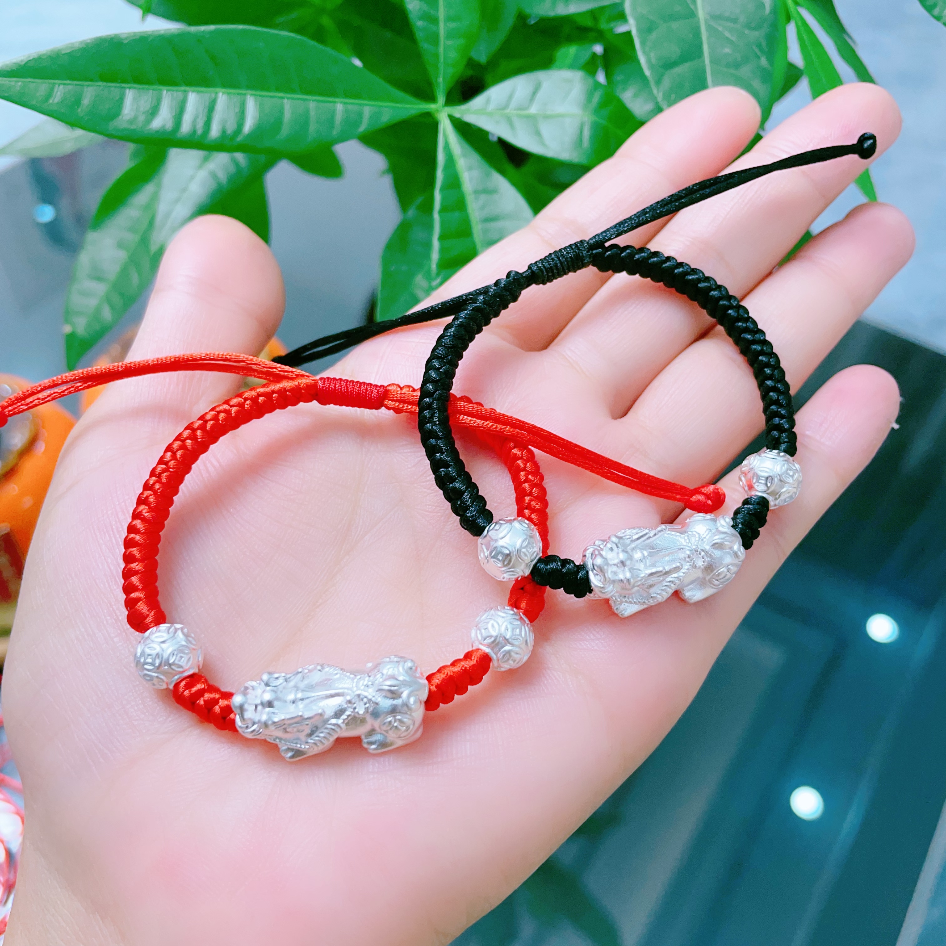 足银手链 足银999貔貅手链转运珠编绳时尚简约素款纯手工双11爆款