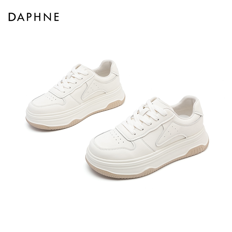 达芙妮2025夏季新款小白鞋潮流韩版简约运动厚底百搭系带女板鞋