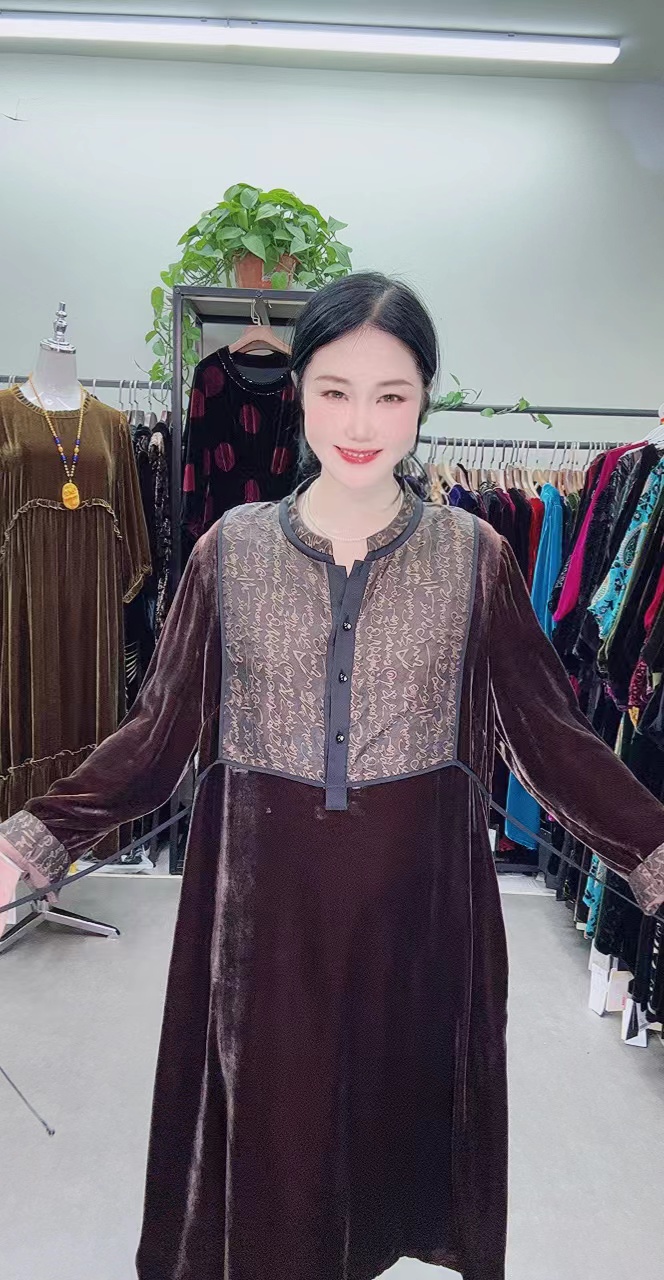 中老年桑蚕丝737假两件连衣裙大码高端时尚