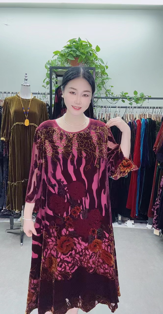 中老年桑蚕丝连衣裙CD158大码女装