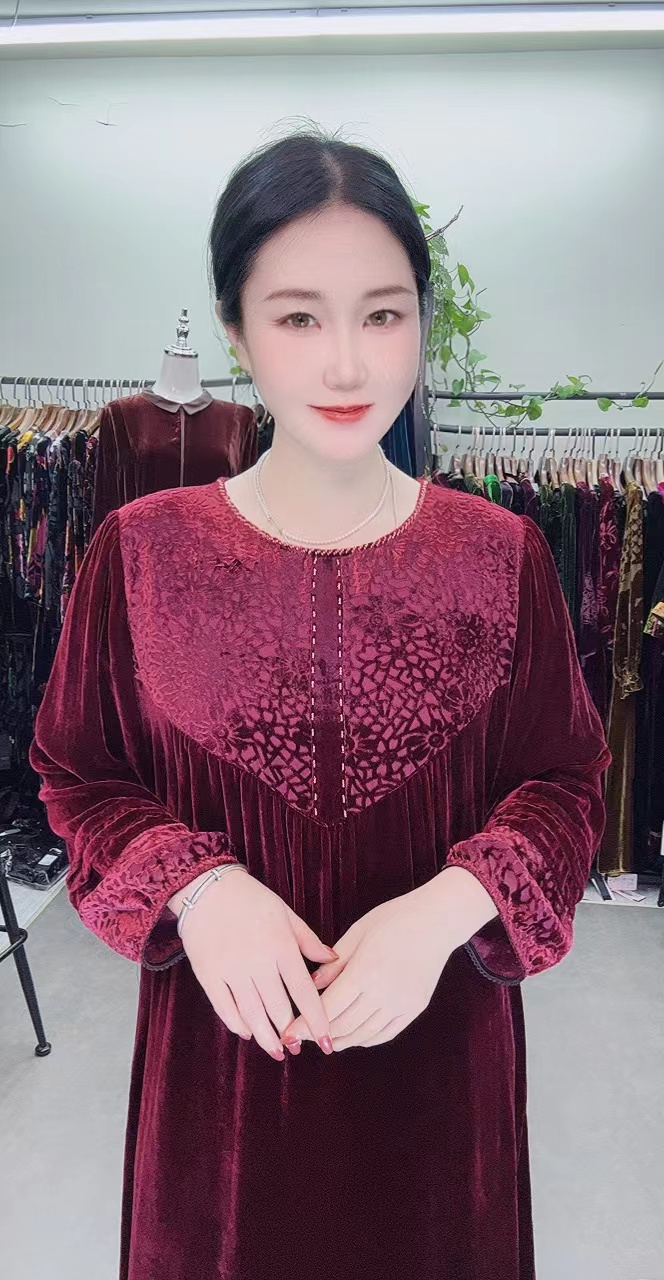 中老年桑蚕丝d2351大码连衣裙大码高端时尚