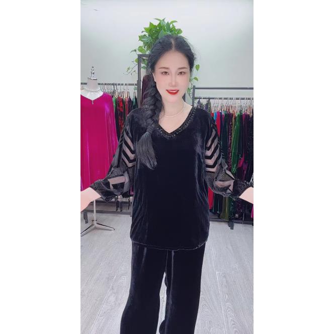 中老年桑蚕丝镂空条纹袖大码女装上衣