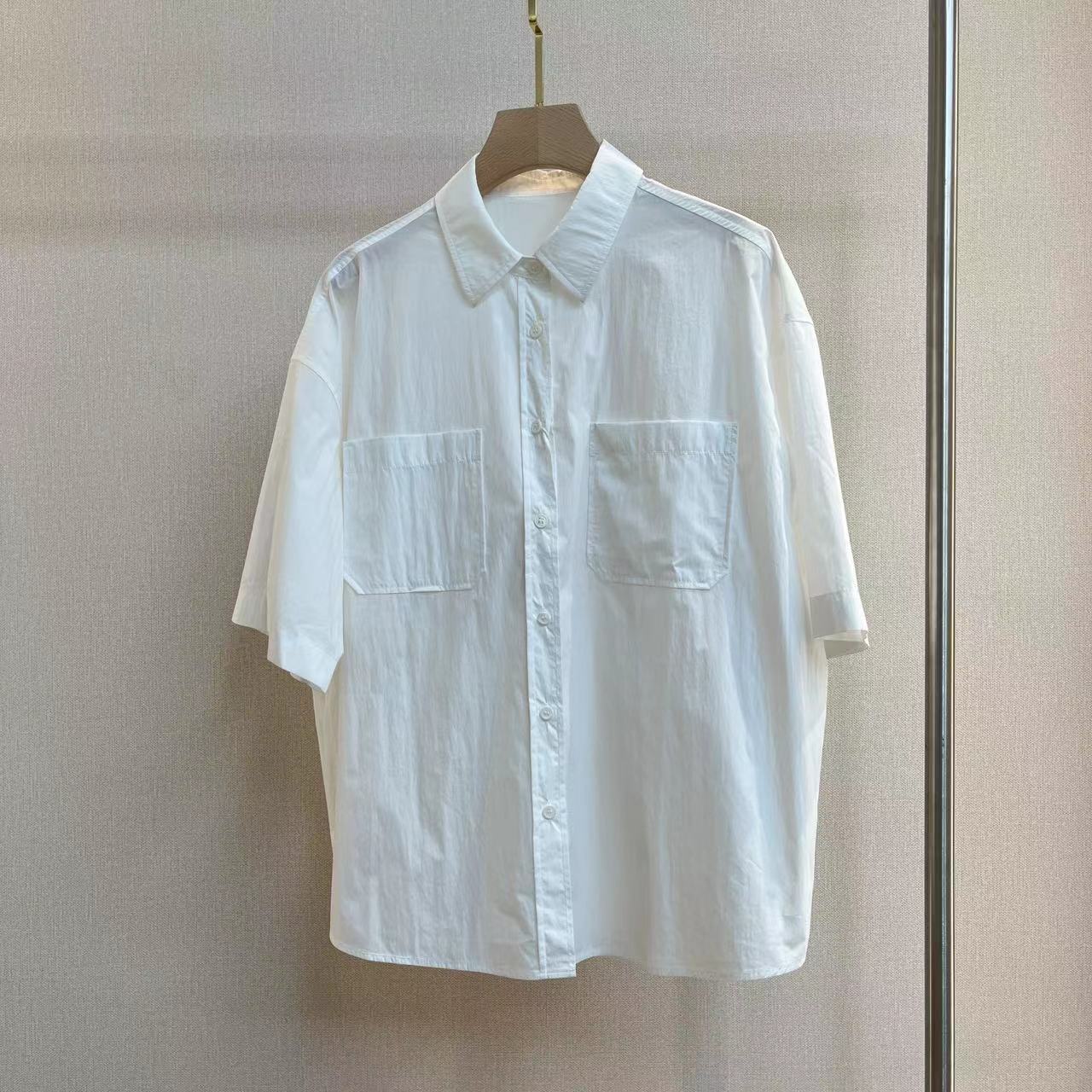 短袖衬衫口袋上衣休闲白短款衬衫YS2301232