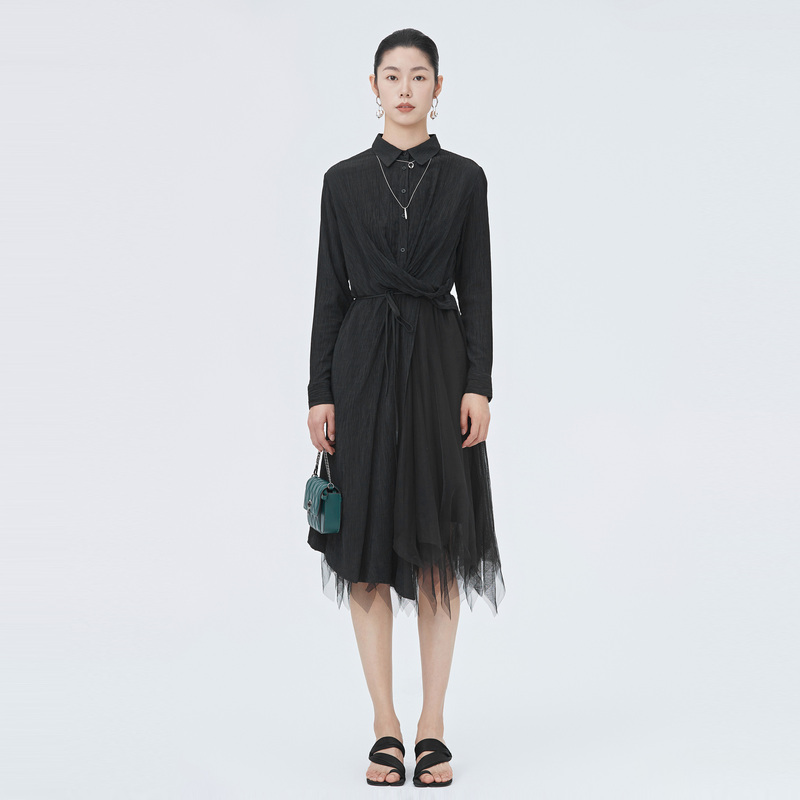 S·DEER圣迪奥设计师女时尚休闲百搭通勤长款修身连衣裙S22181204