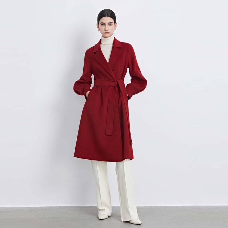 sdeer圣迪奥女装时尚气质赫本风西装领收腰泡泡袖大衣S233Z2506