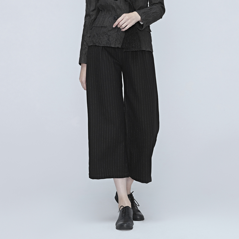 圣迪奥女装中长款休闲宽松针织不规则撞色条纹阔腿长裤S20380827