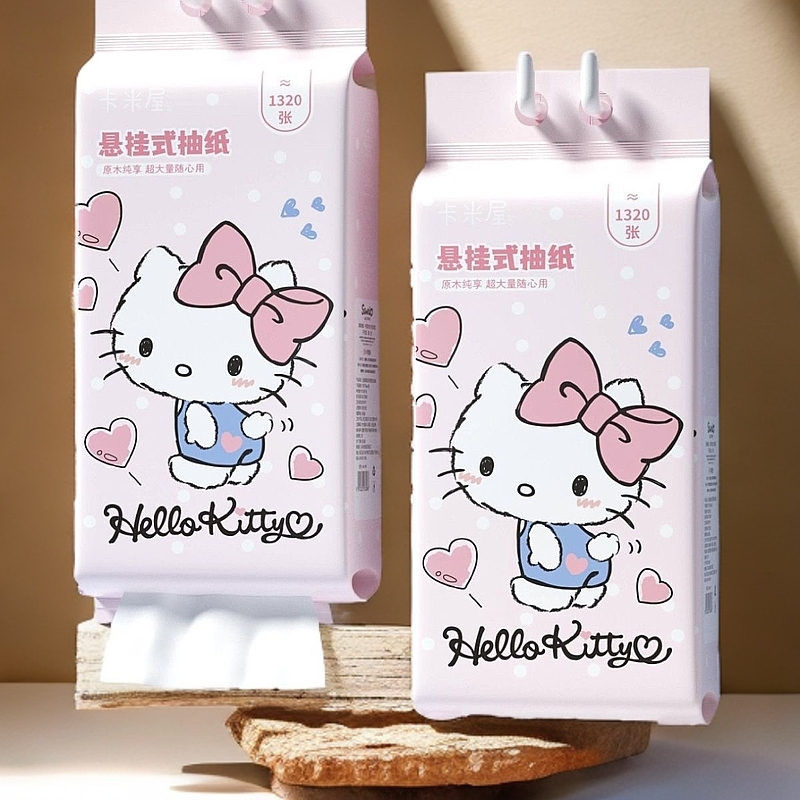 三丽鸥正版凯蒂猫悬挂抽纸柔软可爱一次性学生便携加大棉柔超柔