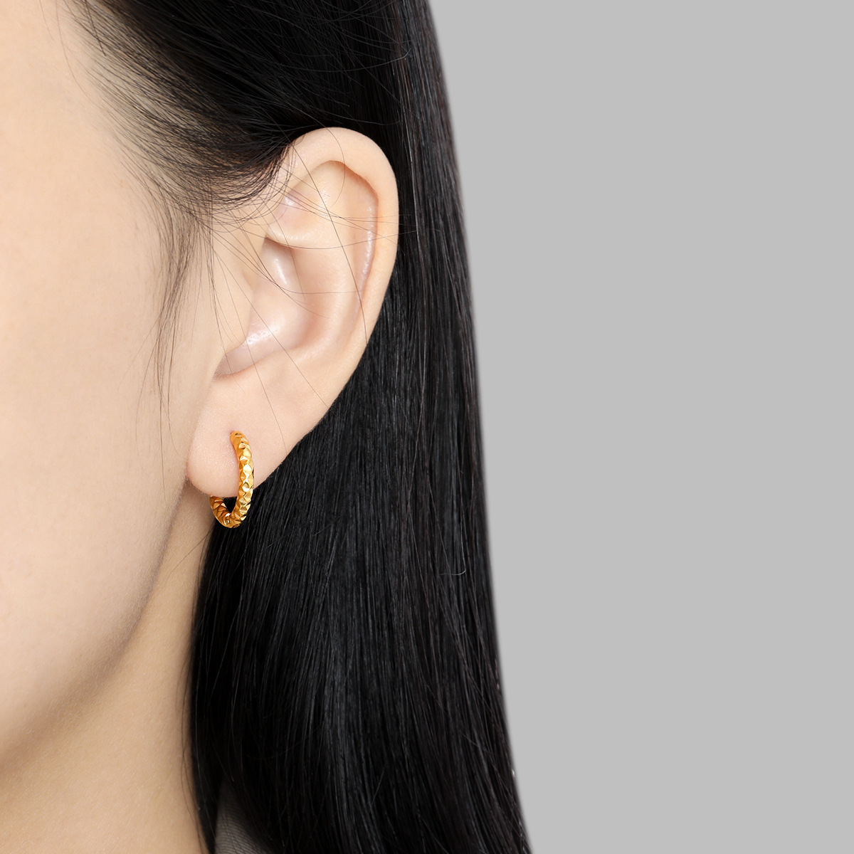 钛钢耳饰 小众设计感碎碎金复古麻花耳扣耳圈气质简约白搭款耳饰