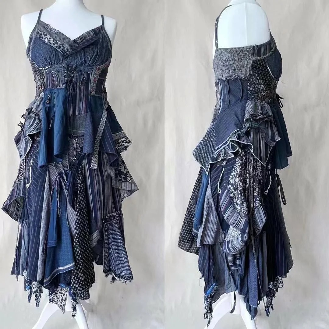 古着连衣裙拼接风格复古气质女装连衣裙