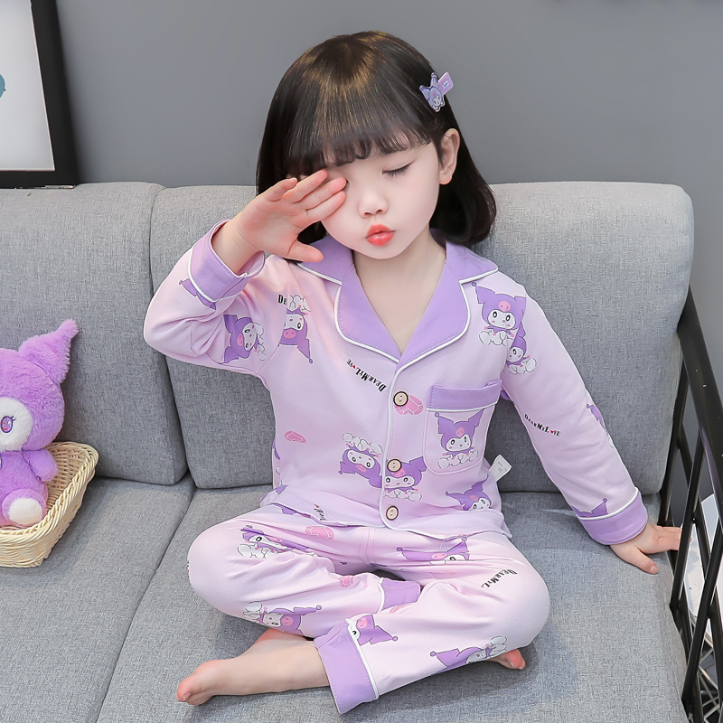 酷洛米儿童100%纯棉睡衣春秋季全棉女童长袖女孩家居服空调服套装
