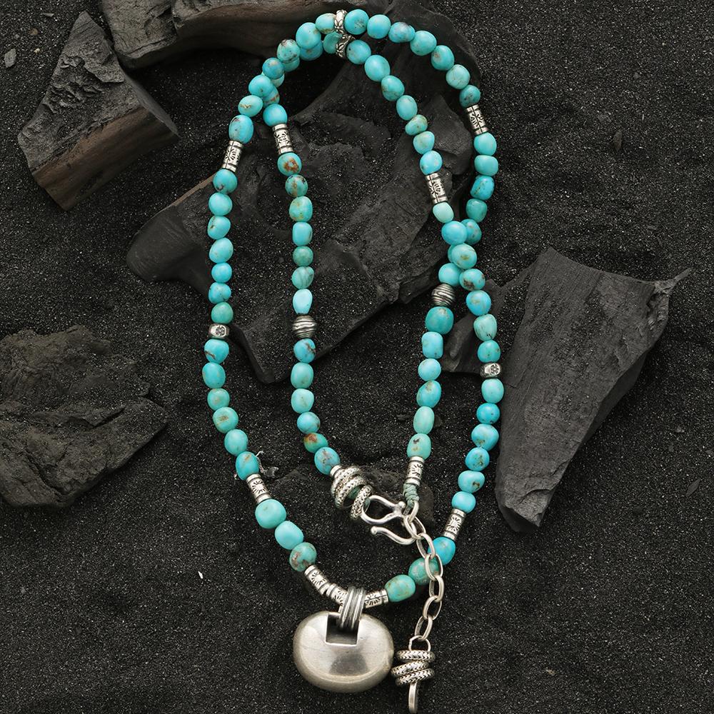 吊坠925银 N15415 [福锁]葫芦项链女国风天蓝色串珠锁骨链tz