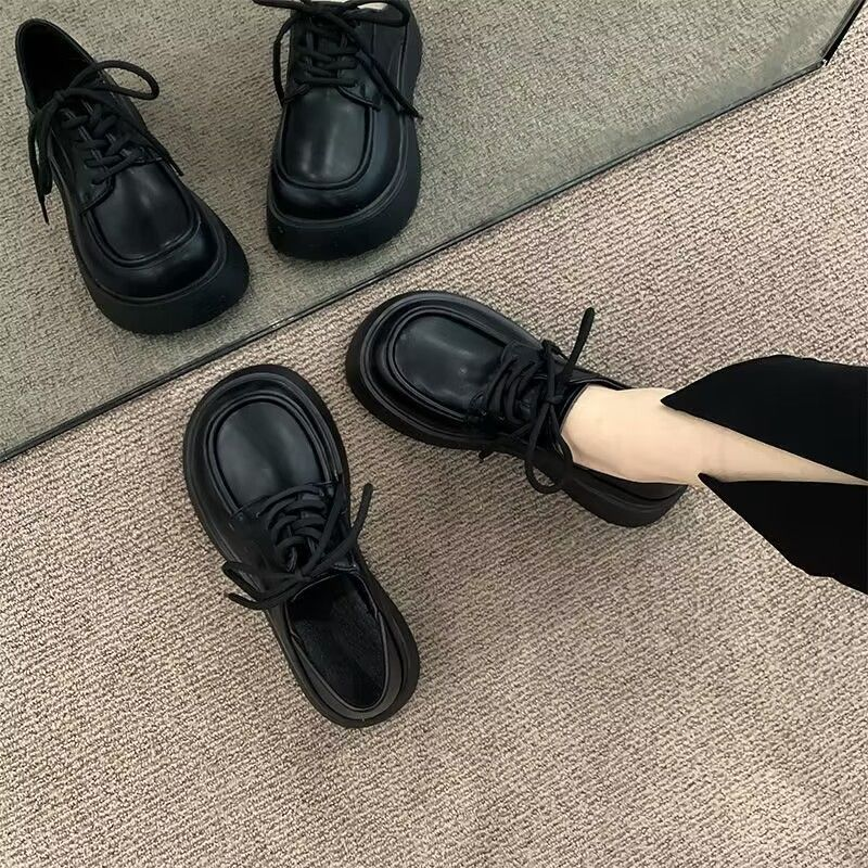 价大东35-43码 大码女鞋芒果大头厚底皮鞋女春季新款黑色乐福鞋女