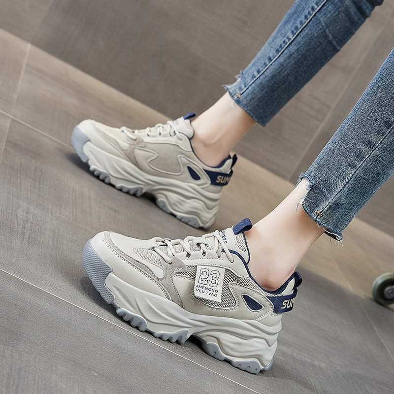 特价价大东女鞋轻便老爹鞋女2023秋季新款女鞋爆款厚底增高鞋子灰