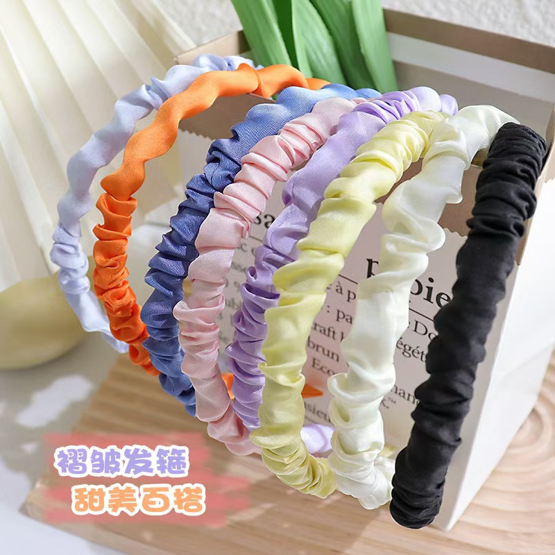 小清新褶皱布艺发箍纯色发卡甜美日韩缎面气质发饰可爱头饰头箍女