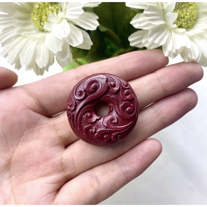 含辰砂工艺品（朱砂）紫金色祥云平安扣时尚龙凤呈祥双面雕刻吊坠