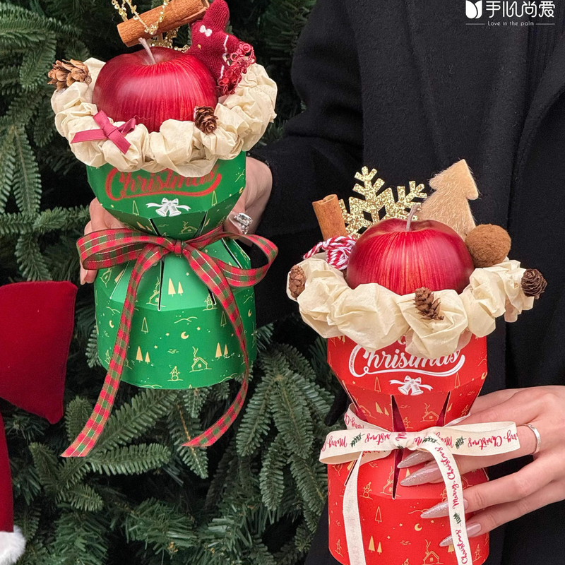 雪梨纸网红圣诞节苹果花束一体定型片平安果包装纸花店包花定型片