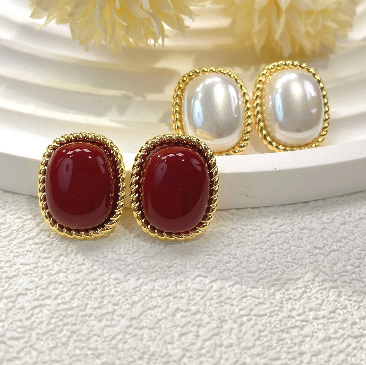 铜合金仿珍珠耳饰 时尚港风经典耳饰耳钉【漫漫】百搭气质酒红色