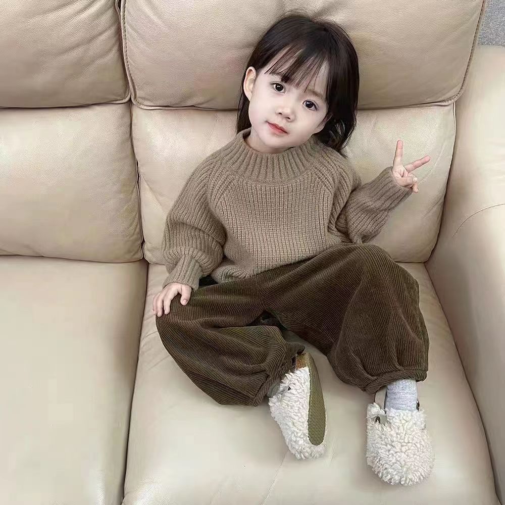 韩版儿童加厚粗针毛衣男女2023新款宝宝半高领洋气打底针