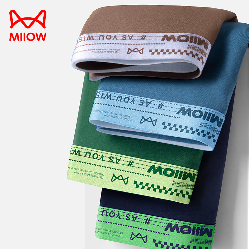 Miiow/新品猫人棉四角内裤男士透气运动抑菌休闲简约舒适四季新款