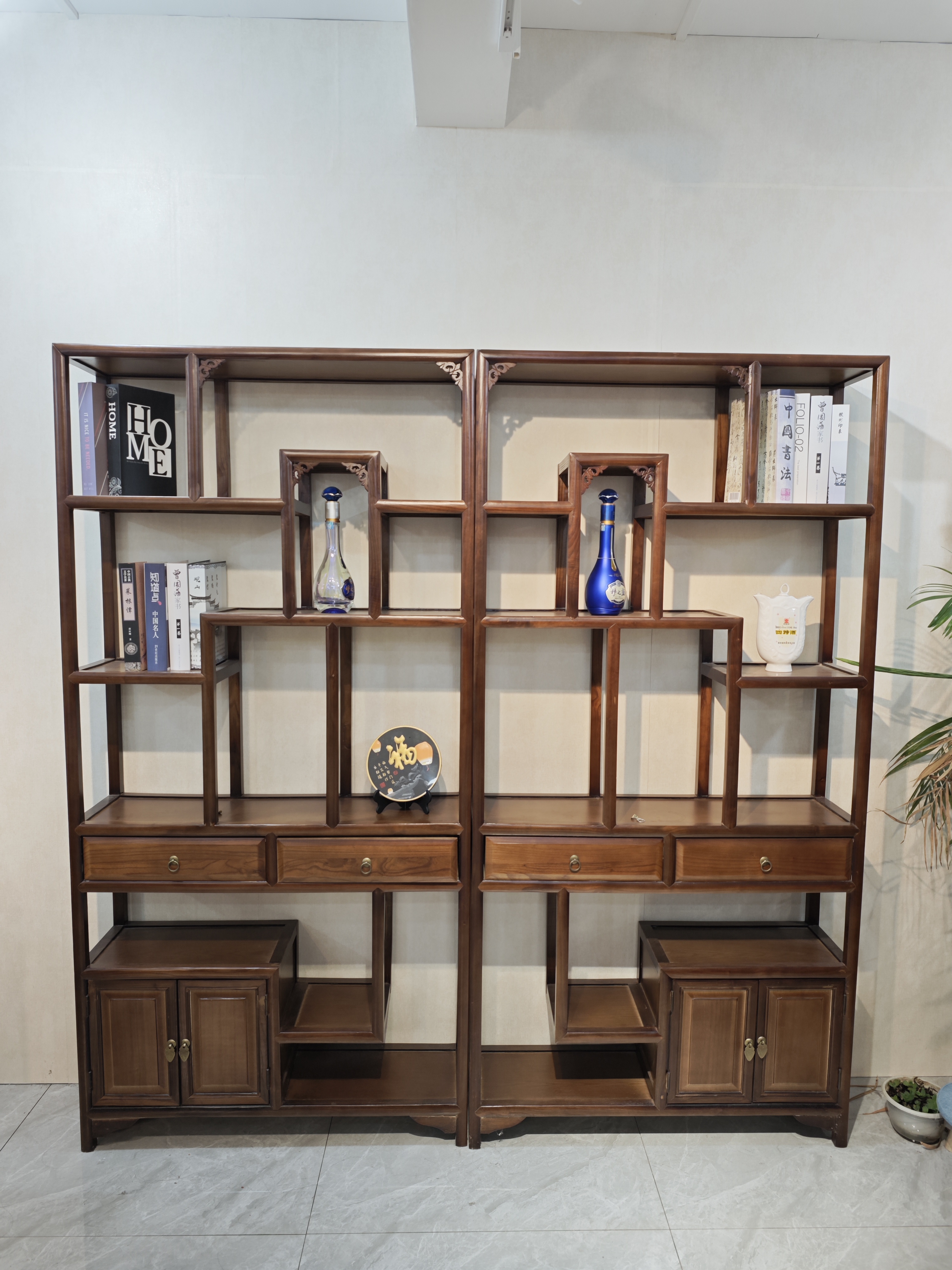 两门两斗博古架实木新中式多宝阁客厅古典客厅隔断置物架茶室展示