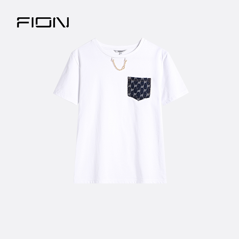 FION/菲安妮奥莱新款短袖设计师撞色印花T恤半身裙FHAHEGW101