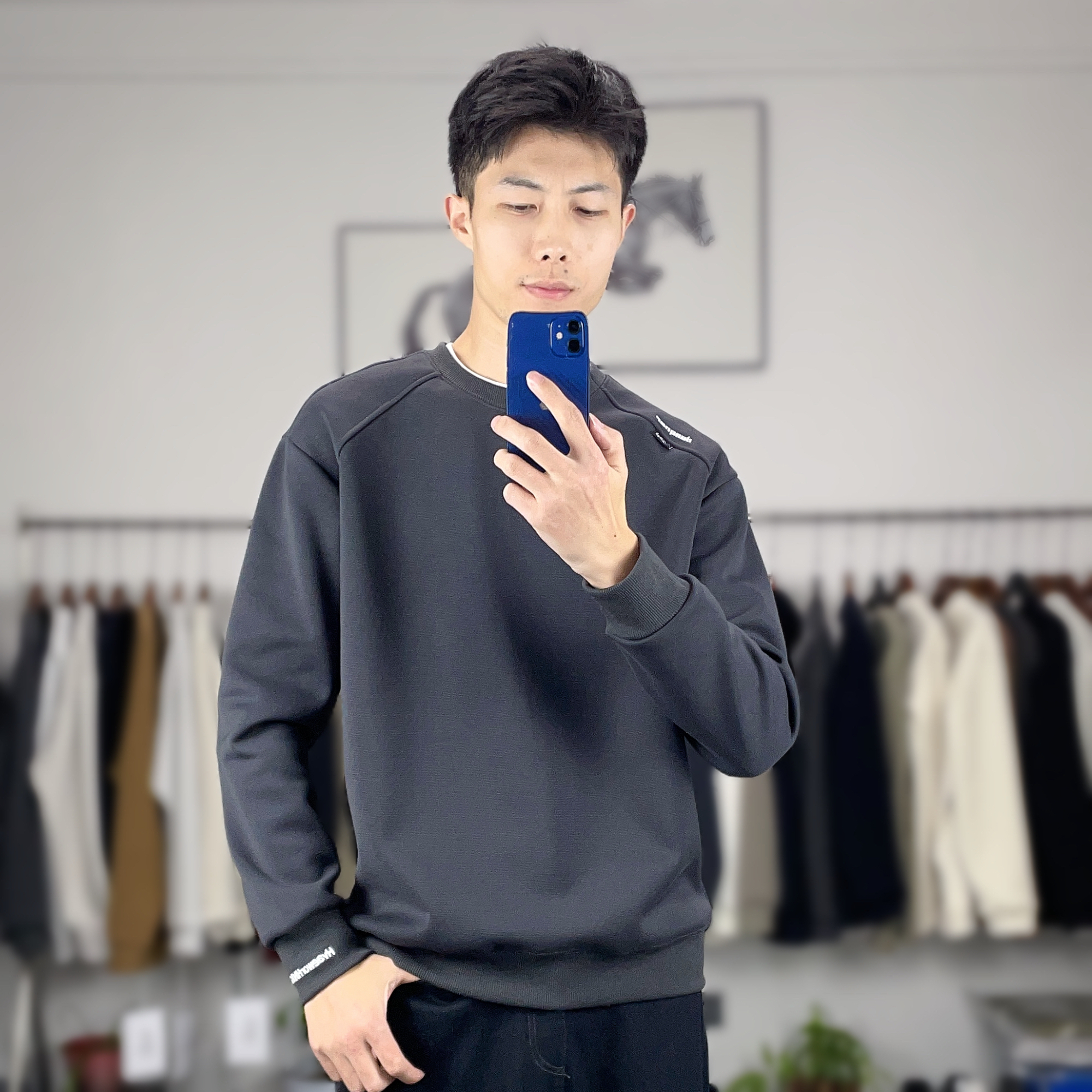 秋冬新品时尚假两件卫衣男生 加绒加厚微落肩刺绣圆领上衣27726