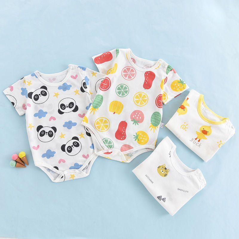 婴儿衣服夏季薄款短袖纯棉三角哈衣新生男女宝宝连体衣夏装包屁衣