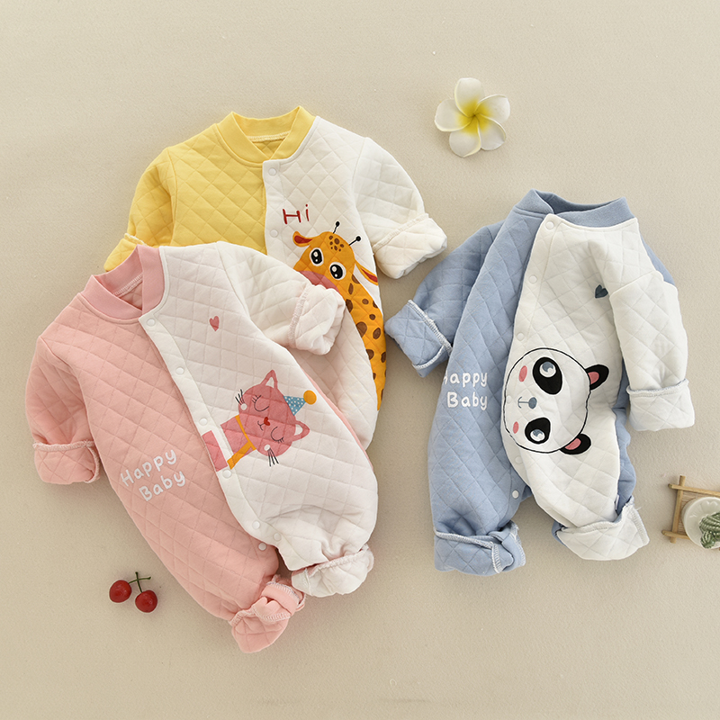 婴儿连体衣秋冬纯棉新生儿衣服睡衣夹棉保暖哈衣宝宝秋装爬服套装