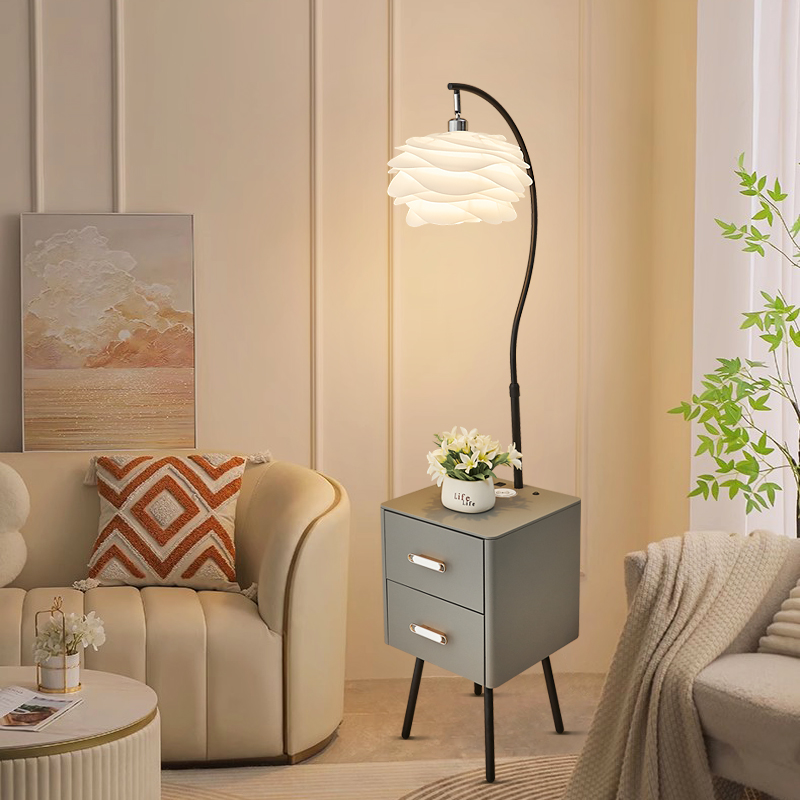 全光谱卧室北o氛围奶油沙发置物钓鱼灯床头柜落地灯客厅一体