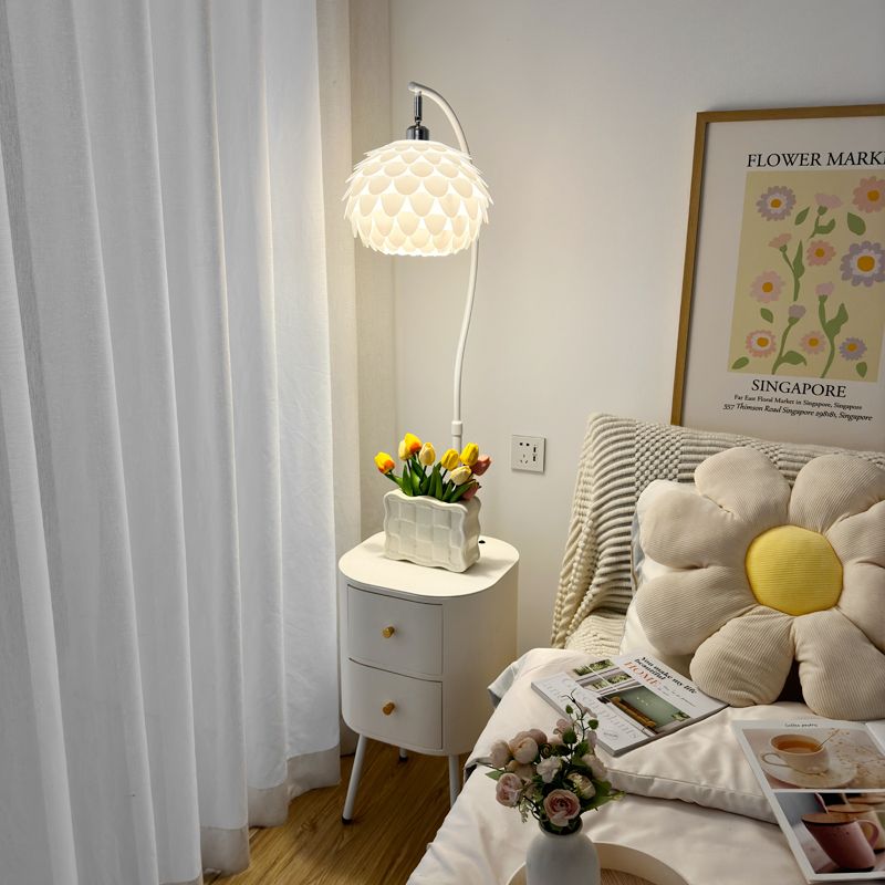 奶油风卧室法式高级感氛围创意钓鱼灯立式床头柜落地灯一体
