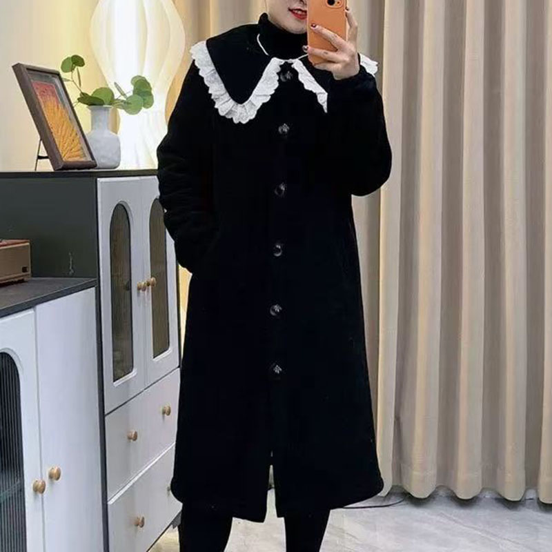 2024新款冬女三层加厚过膝娃娃领雪尼尔长袍显瘦修身可外穿家居服