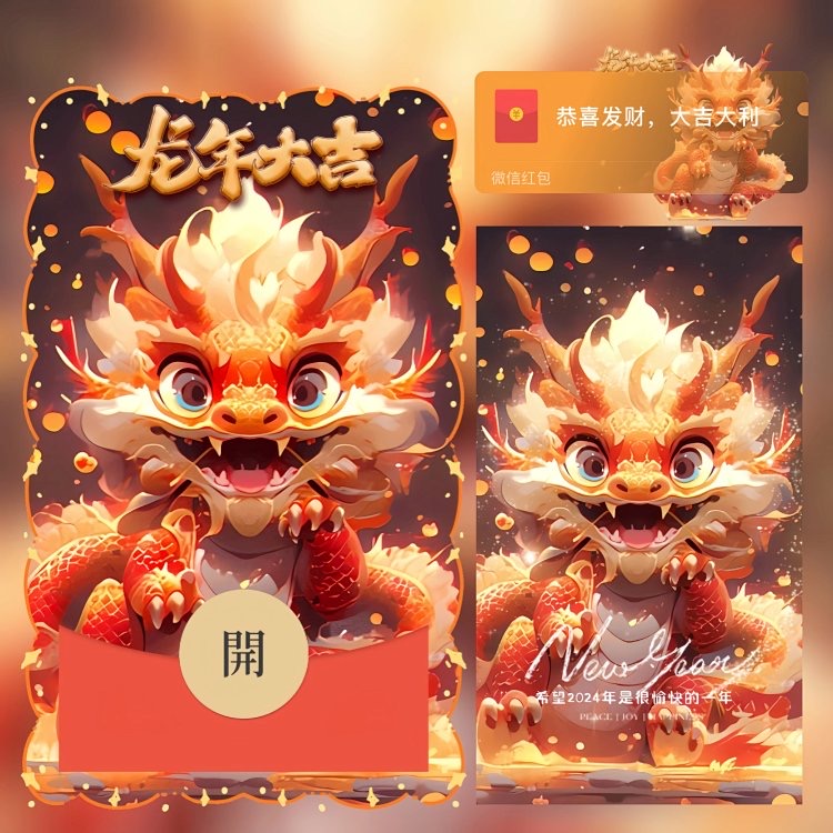 2024龙年大吉祝福红包封面设计服务动态烟花音乐特效仪式红包封面