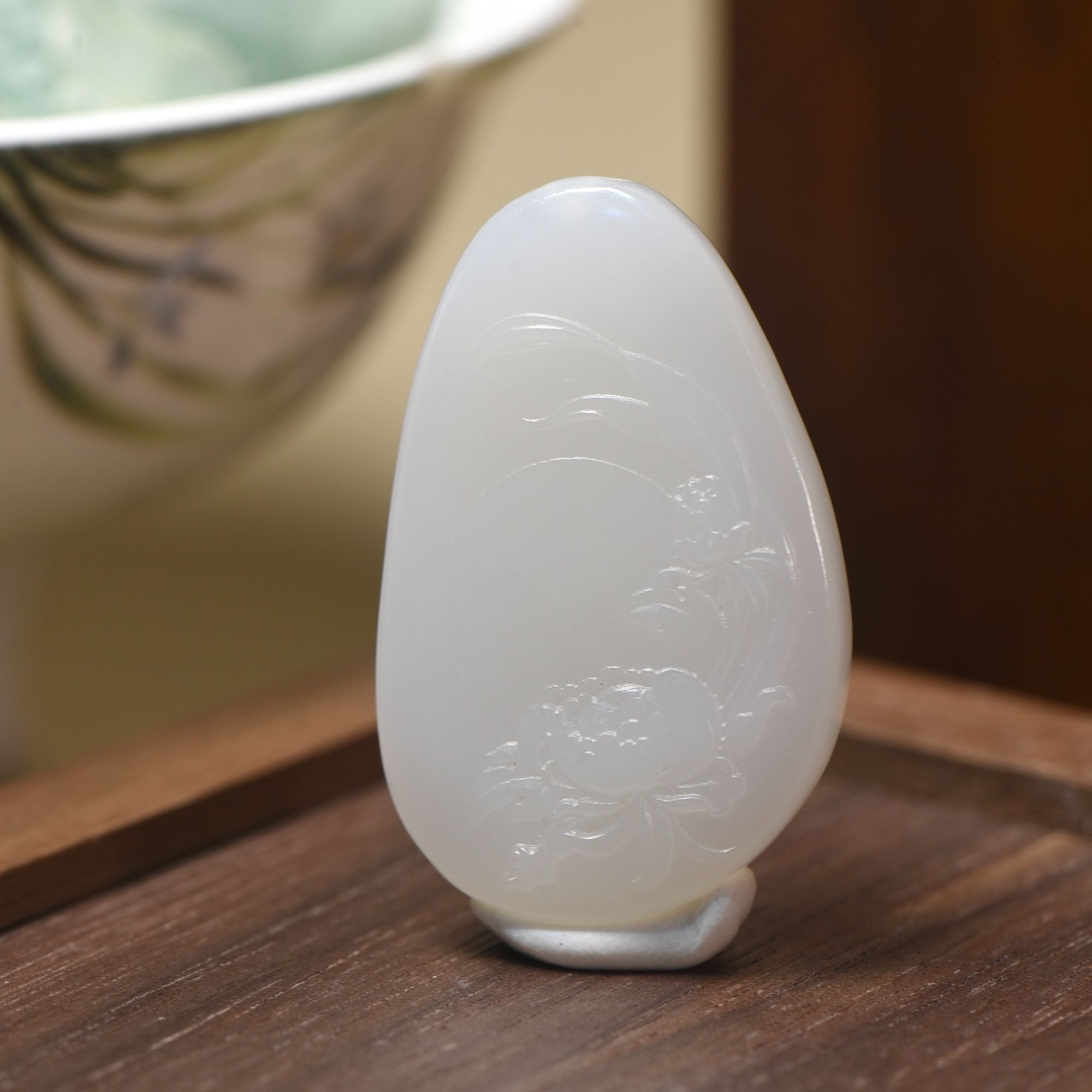 【苏工陸记】精品和田玉白玉牡丹花挂件花开富贵女士吊坠