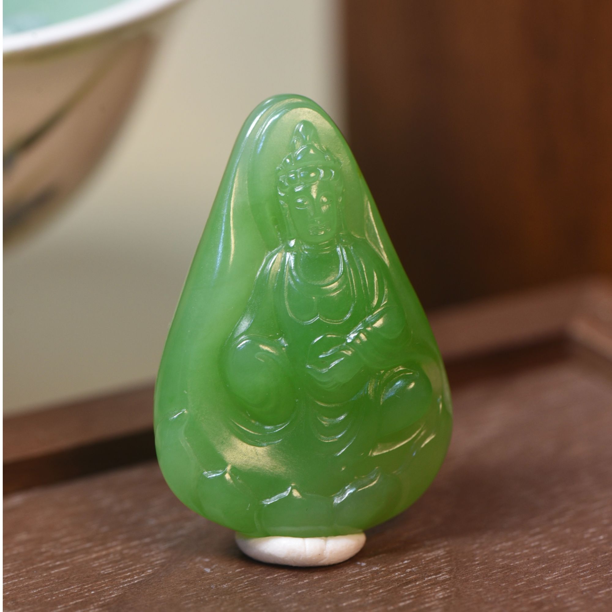 【苏工陸记】精品和田玉碧玉苹果绿随形坐莲观音挂件
