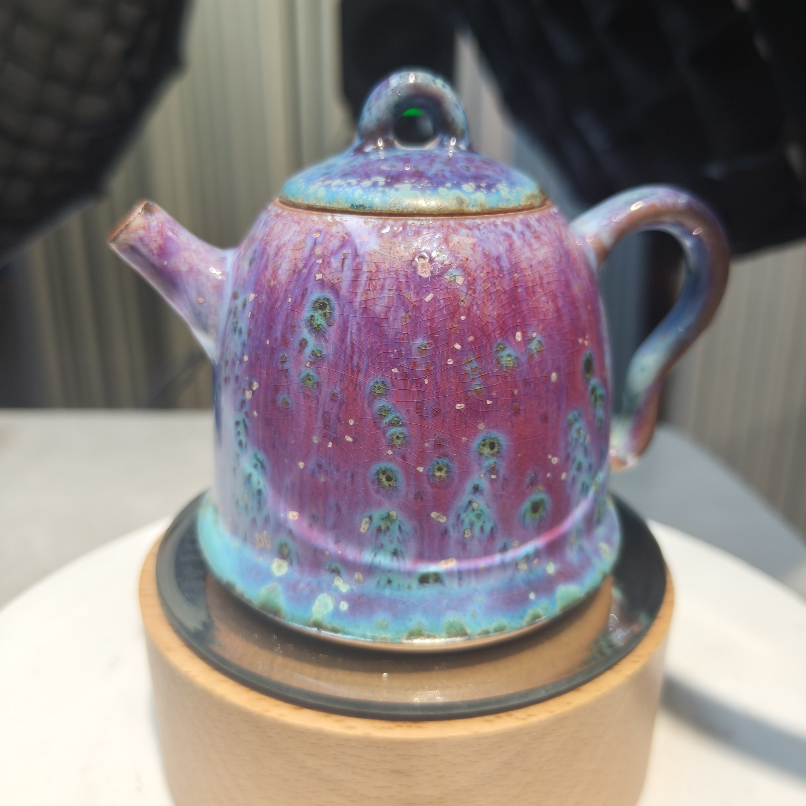 钧瓷大师王现锋老师凤尾釉钧瓷壶