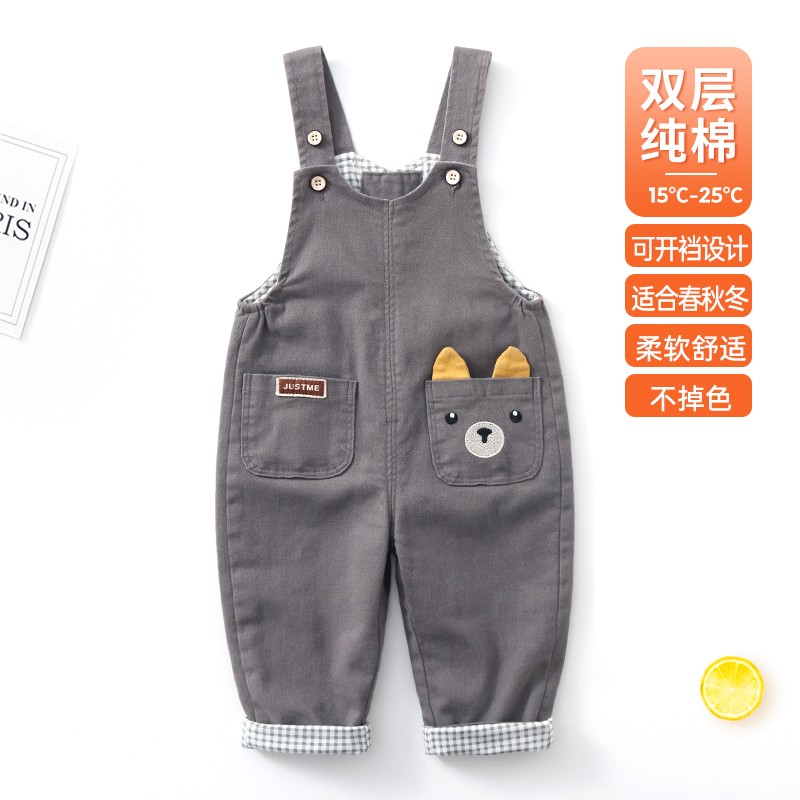 宝宝背带裤春秋纯棉双层男童秋装新款一岁儿童女连体婴儿裤子
