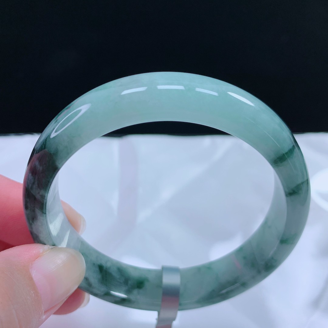 缅甸翡翠 飘花宽边手镯57圈口