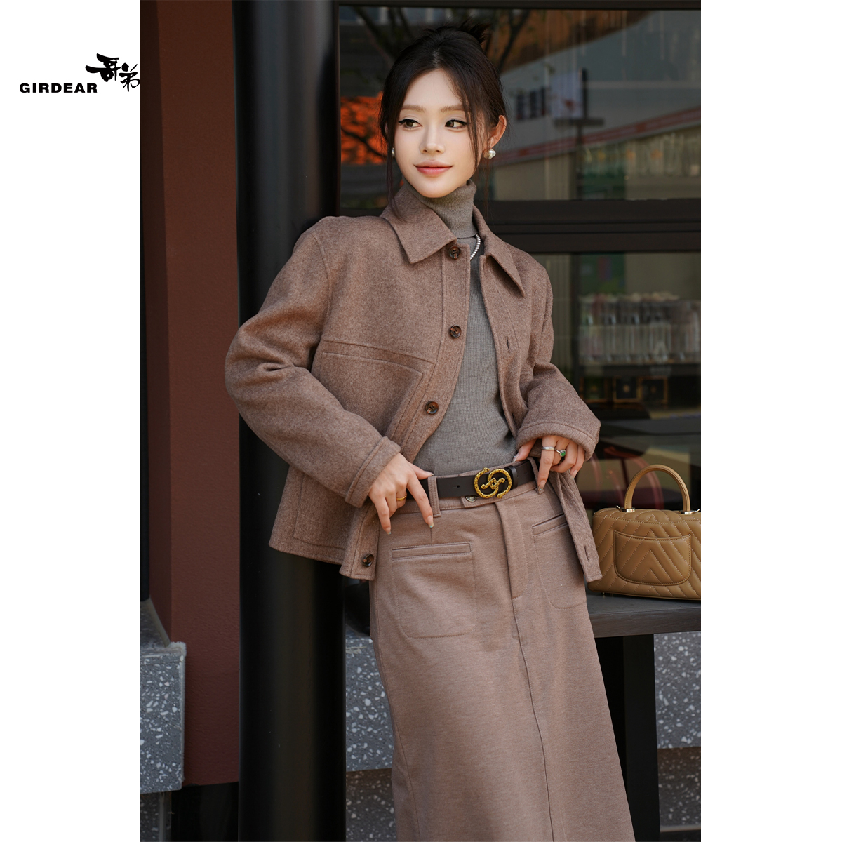 GIRDEAR/哥弟冬季新款百搭复古气质高腰时尚半身裙1200369