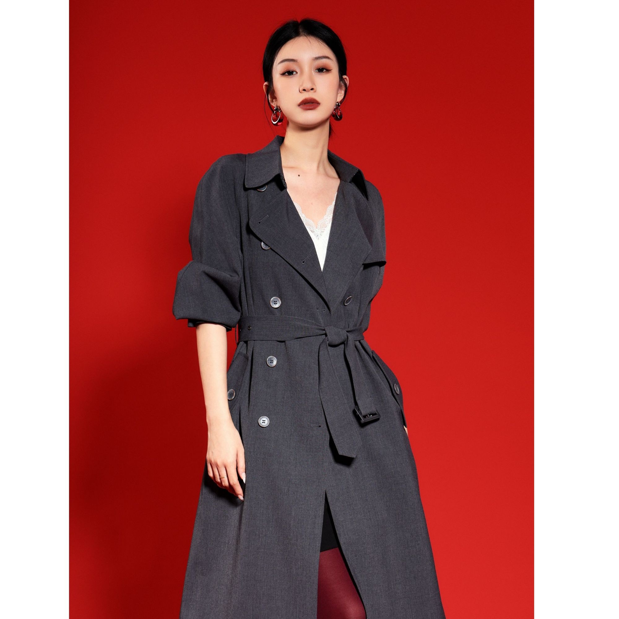 GIRDEAR/哥弟冬季爆款新款通勤宽松韩版气质时尚收腰风衣1400164