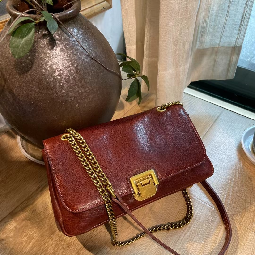 实用多功能植鞣头层牛皮休闲百搭气质通勤复古包包腋下斜挎女包