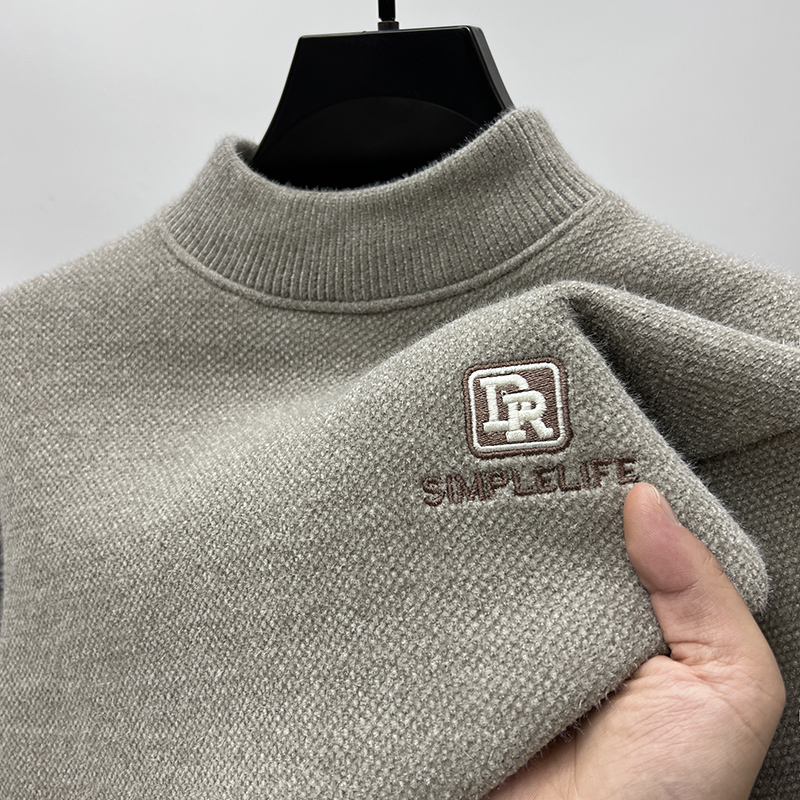 加绒加厚半高领毛衣男秋冬季保暖休闲中领内搭针织打底衫男装线衣