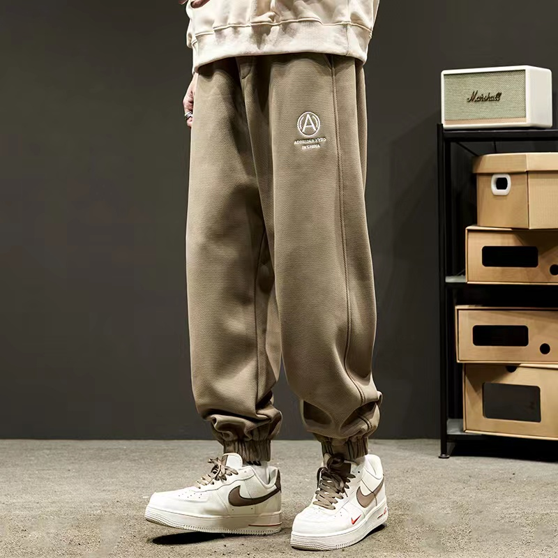 裤子男冬季简约休闲束脚裤潮牌刺绣卫裤高级感男裤宽松运动工装裤