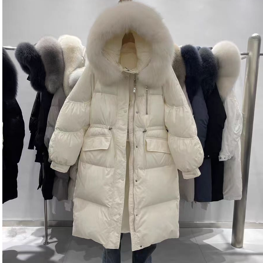 韩国东大门狐狸大毛领羽绒服女中长款2024冬新款收腰时尚加厚外套