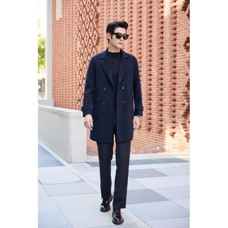 秋冬季中长款双排扣羊绒双面呢大衣男士28650