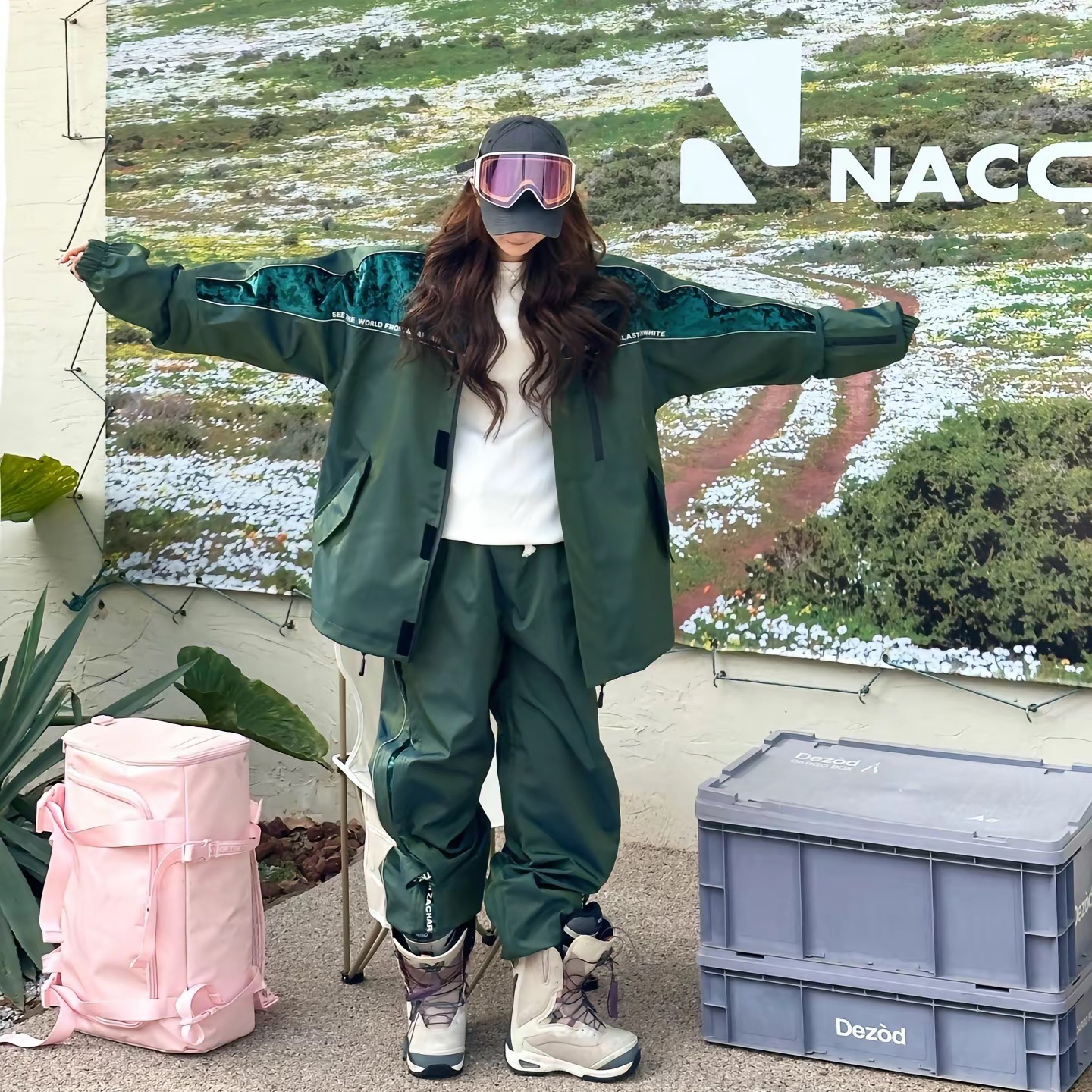  ZACHARIAH【森林绿】反光拼色丝绒滑雪服套装防风防水宽松拼色男女